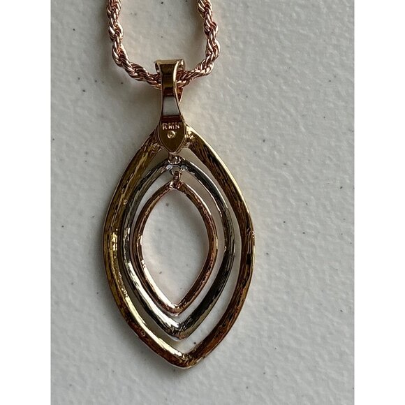 RMN Roman Gold & Silver-Tone Long Teardrop Pendant Necklace On Rose Gold Chain - Picture 3 of 7